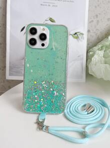 1 Stück Sternenhimmel Glitzer Harz DIY Lanyard Halskette, kompatibel mit iPhone & Android Handyhüllen, Bohr- & Schraubseil aus Nylon, leicht & tragbar - Grün - Übersicht 5