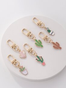 Cute 6pcs Metallic Cactus Shaped Keychain With Drip Oil Car Accessories Bag Charm School Halloween Accessories Teachers Day Bag Accessories Lanyards With Id Holder Car Accessories Bag Charms Christmas Gift - Multicolor - View 1