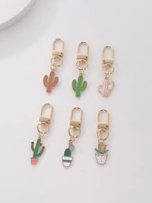 Cute 6pcs Metallic Cactus Shaped Keychain With Drip Oil Car Accessories Bag Charm School Halloween Accessories Teachers Day Bag Accessories Lanyards With Id Holder Car Accessories Bag Charms Christmas Gift - Multicolor - View 3