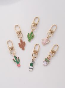 Cute 6pcs Metallic Cactus Shaped Keychain With Drip Oil Car Accessories Bag Charm School Halloween Accessories Teachers Day Bag Accessories Lanyards With Id Holder Car Accessories Bag Charms Christmas Gift - Multicolor - View 2