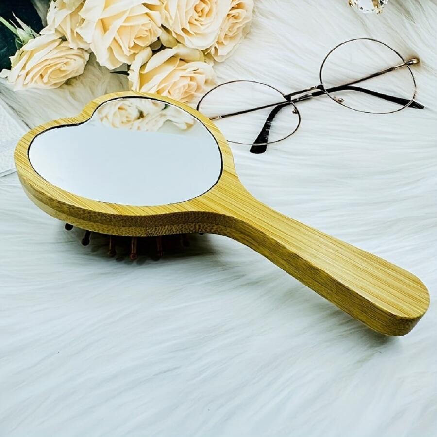 1 Pieza Cepillo De Cabello Con Cojín Portátil Con Espejo Incorporado, Compacto Y Mini Para Uso En Casa O Viajes - Beis - Ver 1