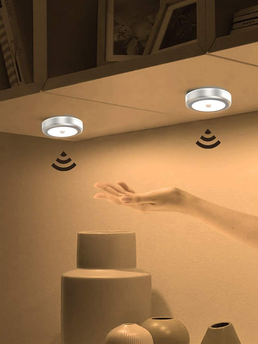 (1pack) Motion Sensor Light, 6 Led Battery-Powered LED Night Light, Wall Light, Closet Lights, Lights For Stairs, Fully Meet Your Lighting Needs In Different Applications Like Bedroom, Bathroom, Kitchen, Corridor, Hallway, Stairway, Basement, Etc. - Yellow - View 1