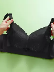 Ultra-Thin Breathable Lace Push-Up Bra With Mesh Holes, Wireless Lingerie Bra