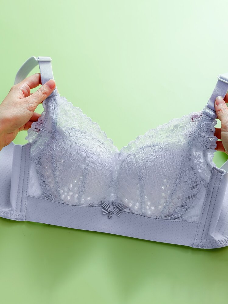 Ultra- Breathable Lace Push-Up Bra With Hollow Cups, Sexy Lingerie Wireless, Cool Light Blue - Blue - View 4