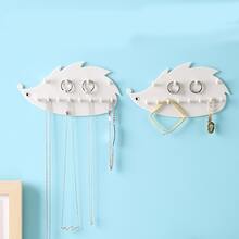 2pcs Creative Hedgehog Hook Wall-mounted Punch-free Storage Rack Multi-functional Home Mirror Cabinet Key Jewelry Necklace Ring - White - View 4