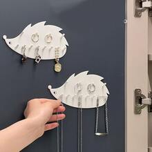 2pcs Creative Hedgehog Hook Wall-mounted Punch-free Storage Rack Multi-functional Home Mirror Cabinet Key Jewelry Necklace Ring - White - View 3