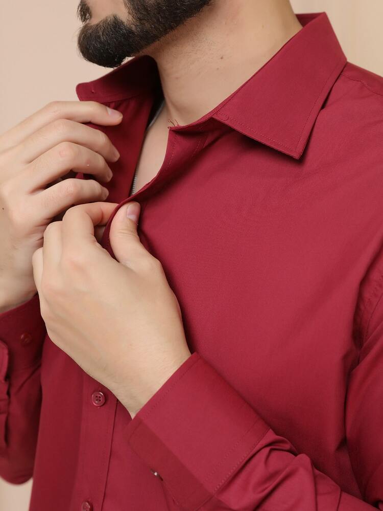 Men Shirts - Burgundy - View 2