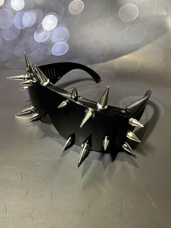 1pc Exaggerated Pyramid Shaped Orange Cosplay Gothic Music Festival Rock Star Concert Cyberpunk Heavy Metal Social Anxiety Protective Face Mask Style Intense Studs Non-mainstream Fashion Decorative Glasses + Eyeglass Cord