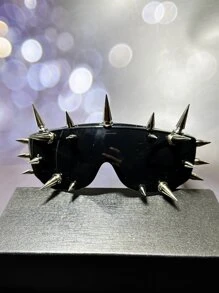 1pc Exaggerated Pyramid Shaped Orange Cosplay Gothic Music Festival Rock Star Concert Cyberpunk Heavy Metal Social Anxiety Protective Face Mask Style Intense Studs Non-mainstream Fashion Decorative Glasses + Eyeglass Cord - Black - View 5