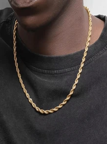 1條極簡不鏽鋼扭繩頸鏈,男女日常配飾,禮物