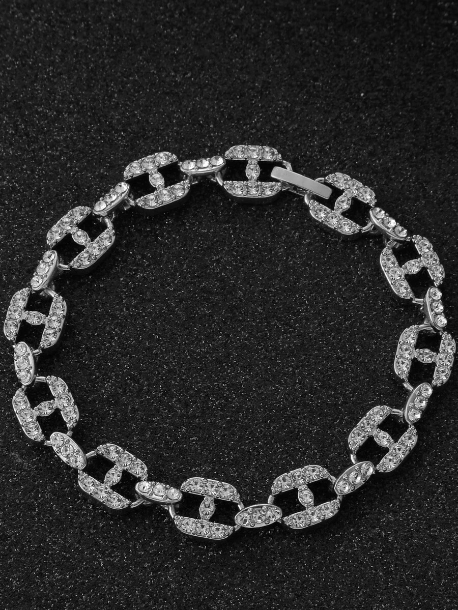 1入組時尚鋅合金幾何裝飾手鏈適合女士適合派對 - 銀色 - 查看 1