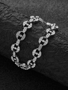 1入組時尚鋅合金幾何裝飾手鏈適合女士適合派對 - 銀色 - 查看 3