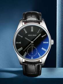 1 件商务男士腕表，配有时尚蓝光皮革表带，圆形表盘石英表适合日常生活和商务场合。作为返校学生的礼物 - 黑色 - 查看 4