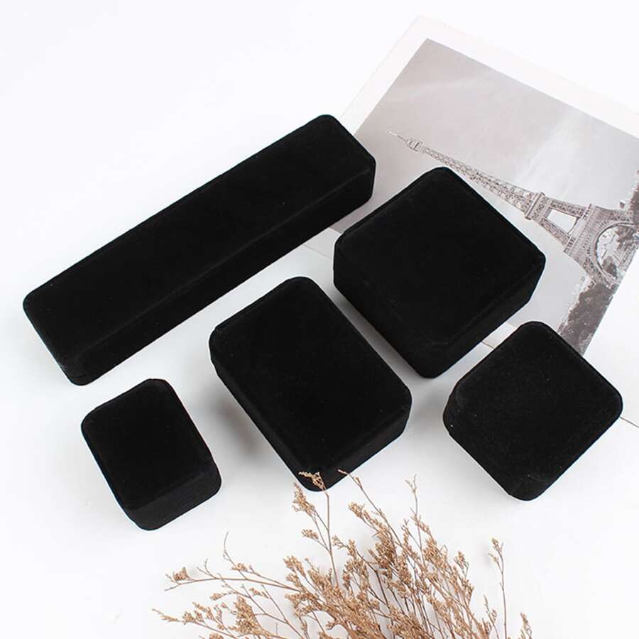 1 pieza Caja de terciopelo para collar, caja para colgante, anillo, pendiente y pulsera, embalaje de joyería - Negro - Ver 1