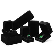 1 pieza Caja de terciopelo para collar, caja para colgante, anillo, pendiente y pulsera, embalaje de joyería - Negro - Ver 2