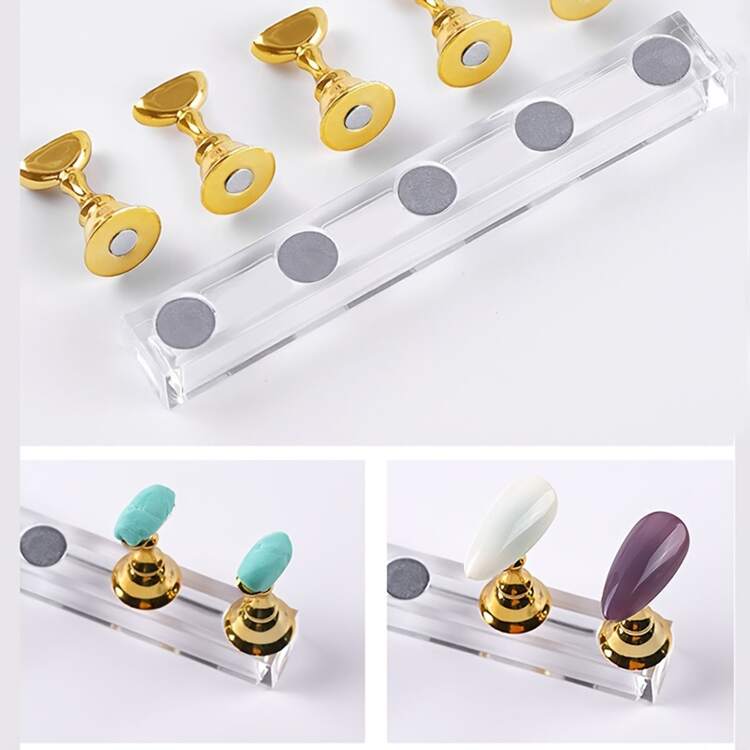 磁性假指甲貼練習展示架座，合金水晶美甲彩顯示器，美甲工具 - 金色 - 查看 2