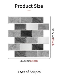 20pcs/Set 12*12 Inch Thickened Vintage Marble Pattern Peel & Stick Wall Tile, Self-Adhesive Waterproof High-Temperature Resistance Sticker For Kitchen Backsplash, Bathroom Renovation And Room Decoration - Grey - View 2