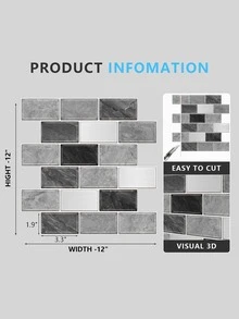 20pcs/Set 12*12 Inch Thickened Vintage Marble Pattern Peel & Stick Wall Tile, Self-Adhesive Waterproof High-Temperature Resistance Sticker For Kitchen Backsplash, Bathroom Renovation And Room Decoration - Grey - View 4