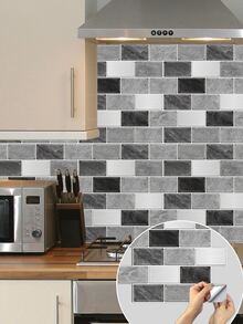 20pcs/Set 12*12 Inch Thickened Vintage Marble Pattern Peel & Stick Wall Tile, Self-Adhesive Waterproof High-Temperature Resistance Sticker For Kitchen Backsplash, Bathroom Renovation And Room Decoration - Grey - View 9