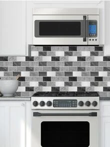 20pcs/Set 12*12 Inch Thickened Vintage Marble Pattern Peel & Stick Wall Tile, Self-Adhesive Waterproof High-Temperature Resistance Sticker For Kitchen Backsplash, Bathroom Renovation And Room Decoration - Grey - View 10