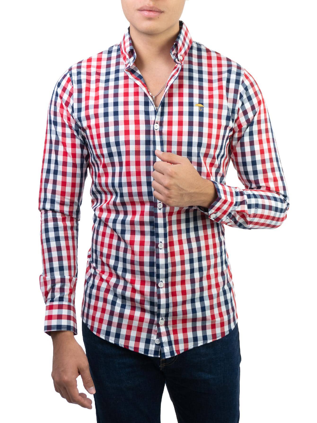 Camisa Hombre Casual Slim Fit Cuadros Rojo y Negro