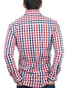Camisa Hombre Casual Slim Fit Cuadros Rojo y Negro