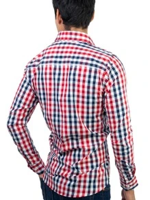 Camisa Hombre Casual Slim Fit Cuadros Rojo y Negro