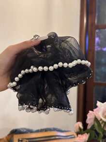 1pc Extra Large Mesh Pearl Hair Tie - Black - View 3