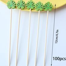 100pcs Hawaiian Style Party Decoration Toothpicks, Summer Party Decoration Bamboo Picks, Green Leaf Picks, Cactus Picks, Crystal Heart Picks, Crystal Ball Picks, Party Bar Decorative Picks, Fruit Picks Pastry Snack Skewers, Fruit Party Bamboo Picks, Suitable For All Kinds Of Parties