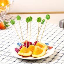 100pcs Hawaiian Style Party Decoration Toothpicks, Summer Party Decoration Bamboo Picks, Green Leaf Picks, Cactus Picks, Crystal Heart Picks, Crystal Ball Picks, Party Bar Decorative Picks, Fruit Picks Pastry Snack Skewers, Fruit Party Bamboo Picks, Suitable For All Kinds Of Parties