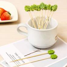 100pcs Hawaiian Style Party Decoration Toothpicks, Summer Party Decoration Bamboo Picks, Green Leaf Picks, Cactus Picks, Crystal Heart Picks, Crystal Ball Picks, Party Bar Decorative Picks, Fruit Picks Pastry Snack Skewers, Fruit Party Bamboo Picks, Suitable For All Kinds Of Parties