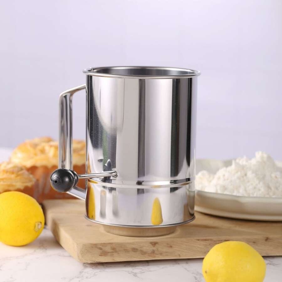 1pc,Flour Sifter For Baking,5 Cup Flour Sifter Stainless Steel,Hand Crank Flour Sifter With 4 Wire Agitator,Double-Layer Baking Sifter, Powdered Sugar Sifter,Baking Sifters For Baking Flour - Stainless Steel Color - View 1