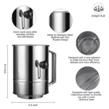 1pc,Flour Sifter For Baking,5 Cup Flour Sifter Stainless Steel,Hand Crank Flour Sifter With 4 Wire Agitator,Double-Layer Baking Sifter, Powdered Sugar Sifter,Baking Sifters For Baking Flour - Stainless Steel Color - View 3