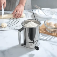 1pc,Flour Sifter For Baking,5 Cup Flour Sifter Stainless Steel,Hand Crank Flour Sifter With 4 Wire Agitator,Double-Layer Baking Sifter, Powdered Sugar Sifter,Baking Sifters For Baking Flour - Stainless Steel Color - View 7