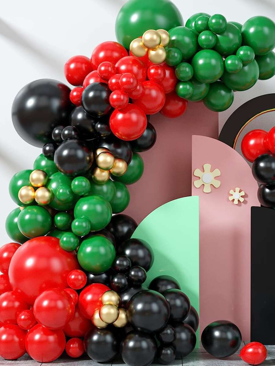 126 件红黑绿金属金色气球花环套装适用于主题生日圣诞新年派对装饰婚礼家居装饰 - 彩色 - 查看 1