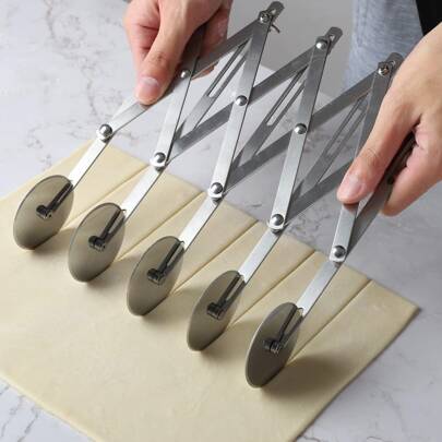 5 Wheel Pastry Cutter Stainless Steel Expandable Pizza Slicer Durable Dough Cutter Multi-Round Brownies Ravioli Cookie Divider Baking Cutter Roller
