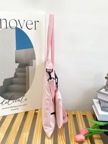 2 件裝女孩卡通熊印花帆布拉鍊開合單肩包套裝適合學校,帶學習包和鉛筆袋 - 粉色 - 查看 3