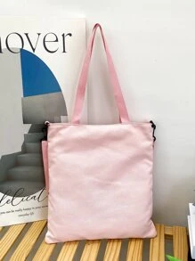 2 件裝女孩卡通熊印花帆布拉鍊開合單肩包套裝適合學校,帶學習包和鉛筆袋 - 粉色 - 查看 4