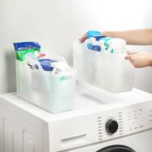 1pc Japanese Style Soft Handheld Storage Box For Bathroom, Kitchen, High & Narrow Basket Design For Cabinet And Desktop Storage - Clear - View 1