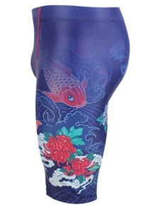 男士時尚印花泳褲，帶撞色防尷尬墊，競技游泳泳衣 - 藍色 - 查看 2