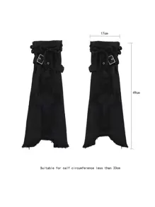 1 par de calentadores de piernas de moda con decoración de correa para mujeres, cómodos para las cuatro estaciones - Negro - Ver 7