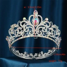 Vương Miện Vàng, Pha Lê Tròn Đầy Đủ Cô Dâu Vương Miện Đám Cưới Cô Dâu Và Tiaras Phụ Kiện Tóc Băng Đô Cổ Điển Dành Cho Nữ Sinh Nhật Cuộc Thi Nữ Hoàng Vũ Hội - Bạc - Xem 4