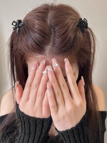 2个装女士黑色蝴蝶结迷你发爪夹，适合日常佩戴，休闲情人节礼物，发夹，发卡，发饰，蝴蝶结发夹，校园用品，黑色蝴蝶结，学院风秋冬发夹，女士度假装扮发饰，情人节礼物 - 黑色 - 查看 4
