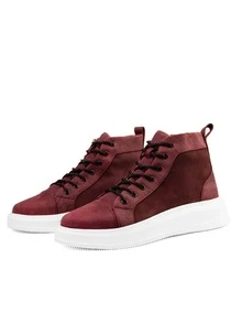 Tenis Bota Hombre Vino Liso Grabado Coco - Blanco - Ver 2