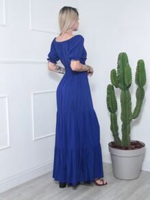 Vestido Longo Feminino Elastico - Azul Marinho - Visão 2