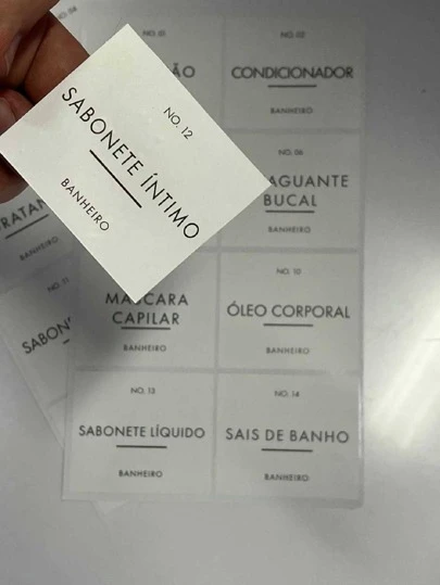 Rótulos Adesivos BRANCO - Etiquetas Organizadoras para Banheiro - Decoração de Frascos - Unitário ( 16 unidades