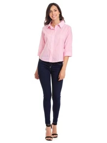 Camisa para mujer tela fresca tipo algodon blusa con manga al codo AL1635 - Rosa Pálido - Ver 1