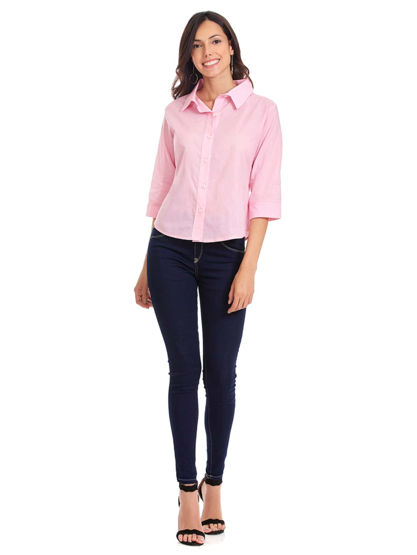 Camisa para mujer tela fresca tipo algodon blusa con manga al codo AL1635 - Rosa Pálido - Ver 1