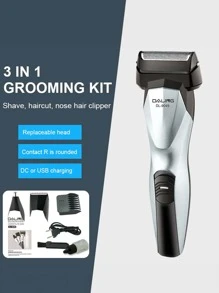 Rechargeable Electric Shaver Razor With Interchangeable Head 3 In 1 Chin Shaving Machine - Silver - View 5