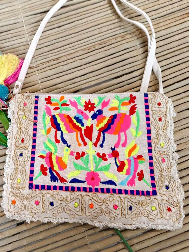 Bolsa de manta bordada de colores Moda de Mujer SHEIN Mexico
